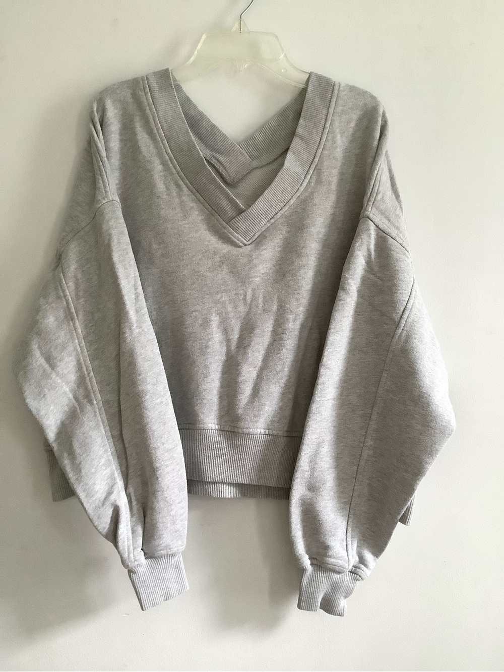 Aerie Oversized Crossover V-Neck Cropped Sweatshirt Heather Gray XS